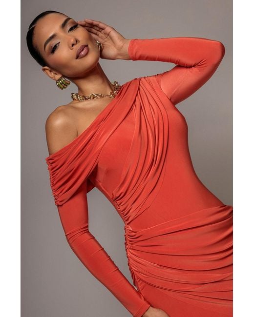 Goddiva Off Shoulder Gathered Panel Soft Touch Maxi Dress