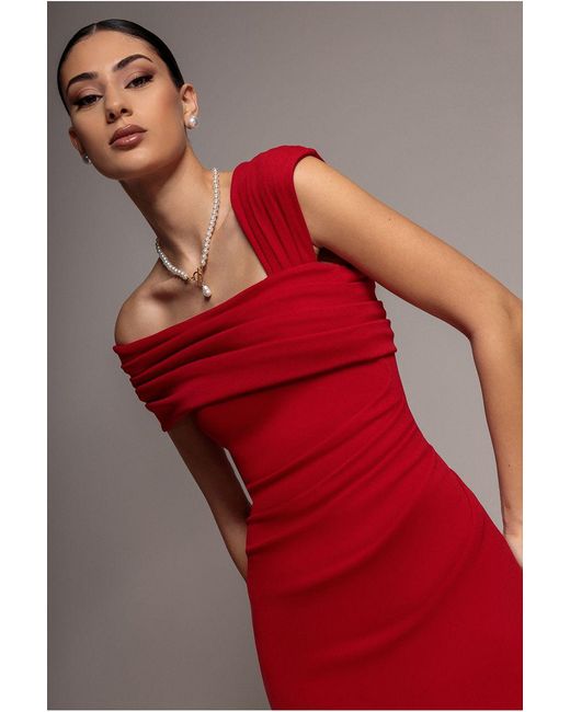 Goddiva Red One Shoulder Evening Maxi Dress