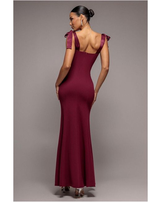 Goddiva Red Multiway Bow Soft Satin Sweetheart Maxi Dress