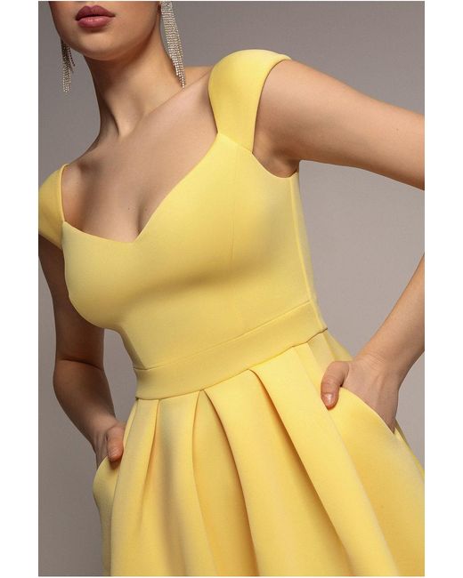 Goddiva Yellow Scuba Foam Skater Midi Dress