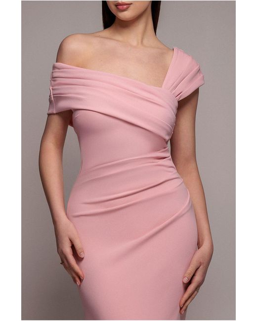 Goddiva Natural One Shoulder Scuba Crepe Evening Maxi Dress