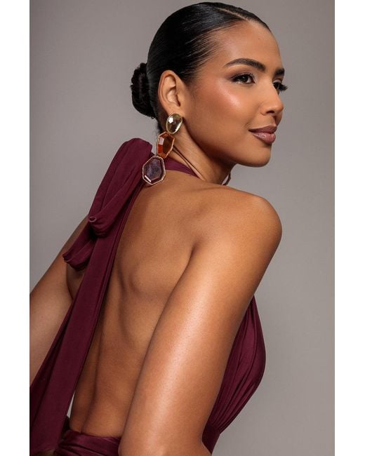 Goddiva Purple Halter Neck Empire Waist Gathered Maxi Dress