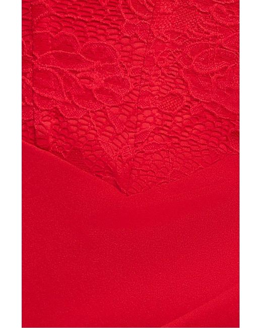 Goddiva Red One Shoulder Organza Fan Detail Lace Bodice Maxi Dress