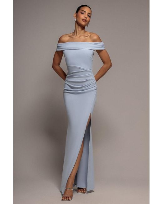 Goddiva Gray Off The Shoulder Maxi Dress With Split