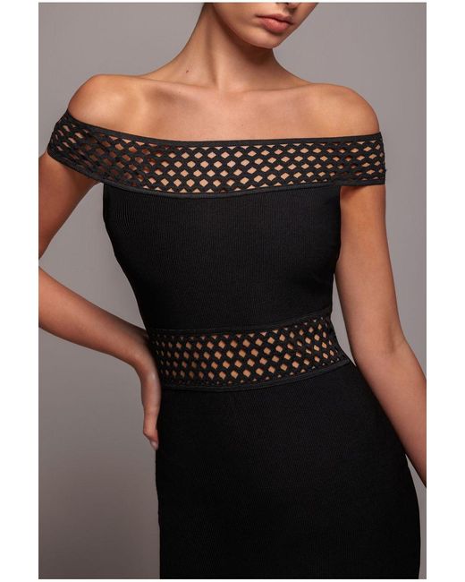Goddiva Blue Off The Shoulder Ribbed Bodycon Maxi Dress