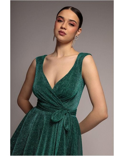 Goddiva Green Cross Over Sleeveless Mini Skater Dress