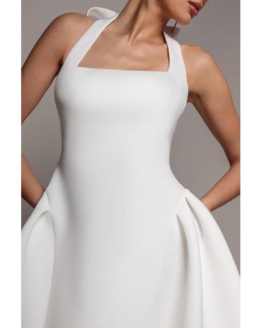 Goddiva Gray Corset Fit And Flare Halter Neck Skater Mini Dress