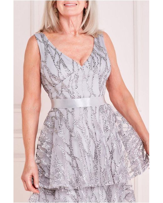 Goddiva Pink Embroidered Mesh Layered Midi