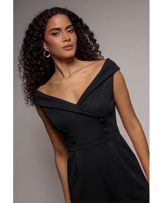 Goddiva Black Bardot Wrap Sweetheart Neck Romper