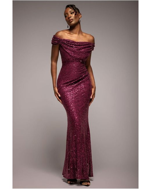 Goddiva Red Cap Sleeve Iridescent Sequin Cowl Maxi Dress