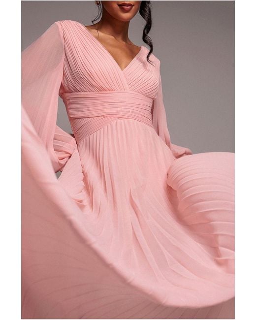 Goddiva Pink Balloon Sleeve Chiffon Maxi Dress