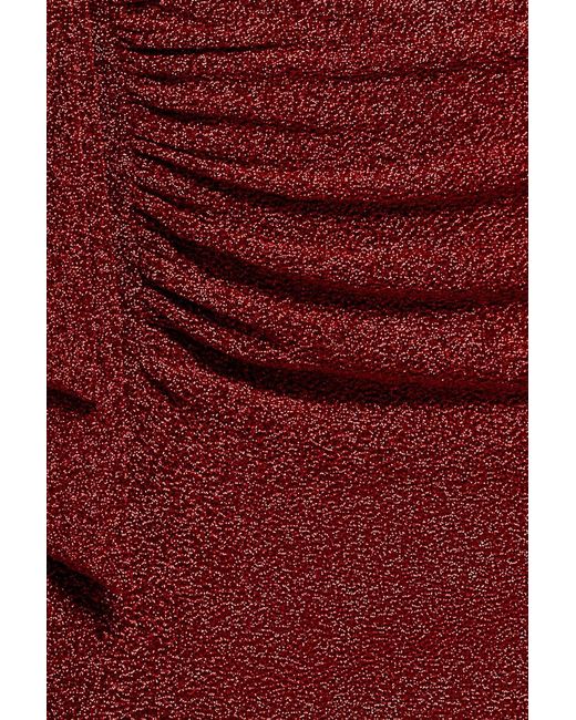 Goddiva Red Sparkle Bardot Maxi With Waterfall Ruffle