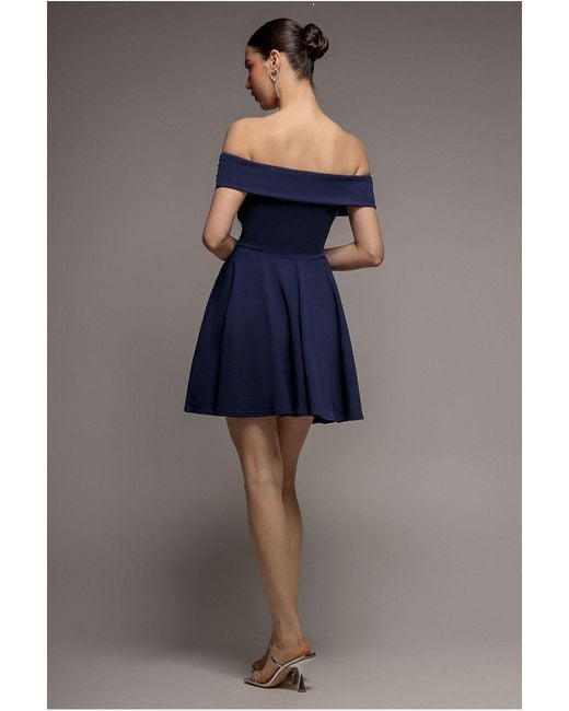 Goddiva Blue Strapless Crepe Skater Mini Dress