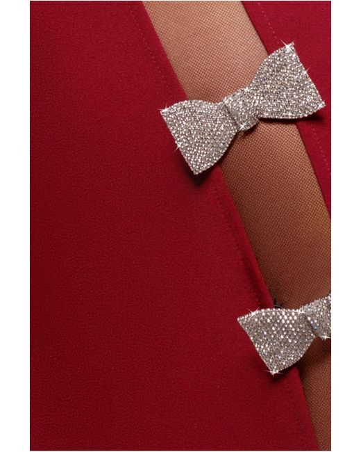 Goddiva Red Bow-Embellished Strapless Mermaid Maxi Gown