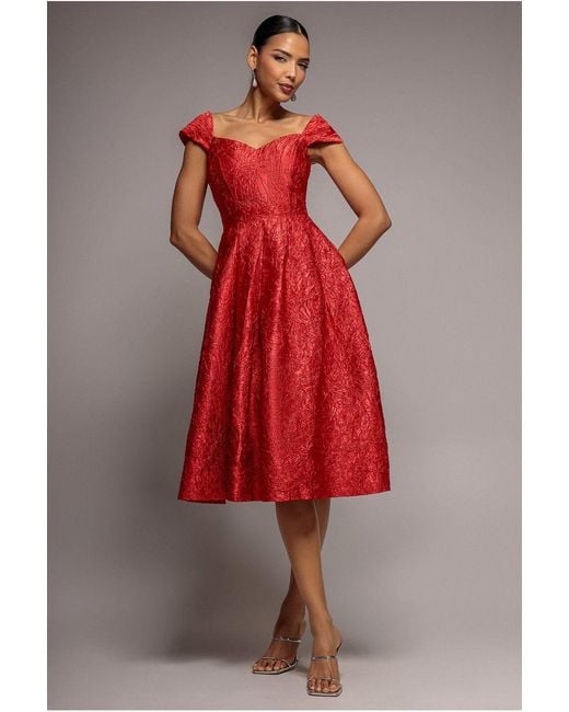 Goddiva Red Crushed Satin Sleeveless A Line Midi Dress