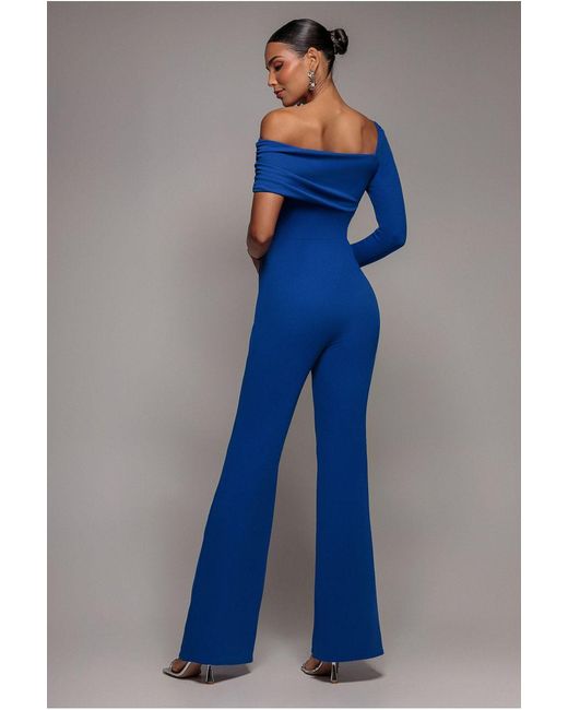Goddiva Blue One Shoulder Scuba Jumpsuit