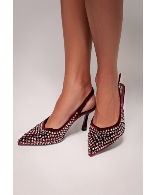 Goddiva Multicolor Rhinestone Slingback Heeled Court Shoes