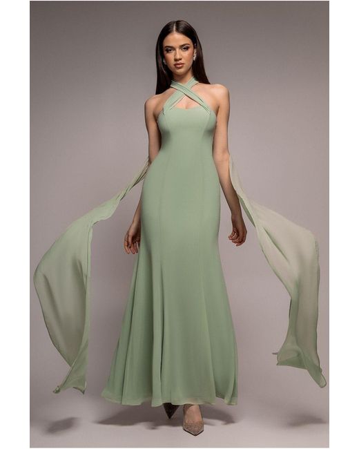 Goddiva Green Multiway Cape Chiffon Sweetheart Maxi Dress