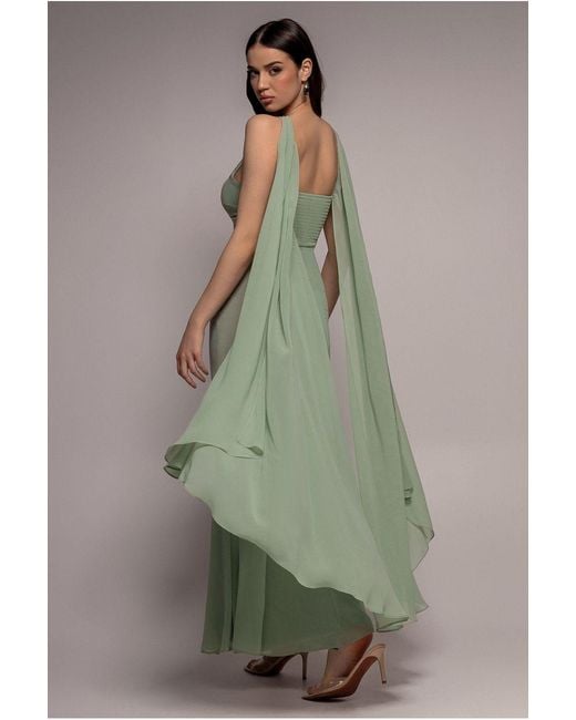 Goddiva Green Multiway Cape Chiffon With Embellished Trim Maxi Dress
