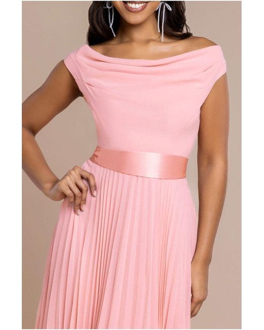 Goddiva Black Cowl Neck Pleated A-Line Chiffon Midi Dress