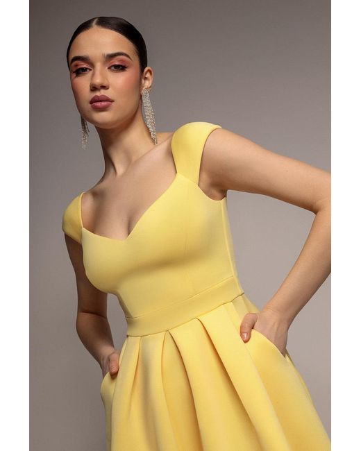 Goddiva Yellow Scuba Foam Skater Midi Dress