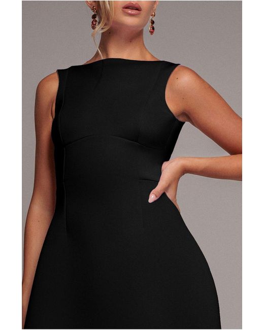 Goddiva Black Boatneck Open Back Scuba Mini Dress