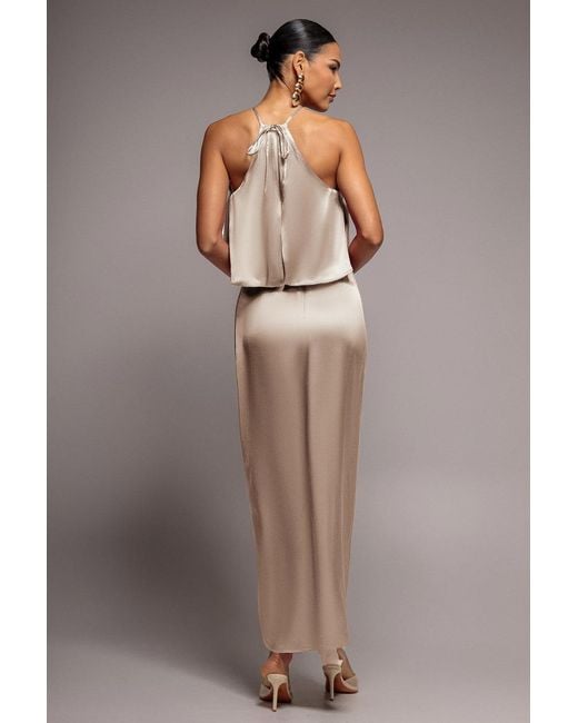 Goddiva Pink Satin Viscose Front Wrap Midi