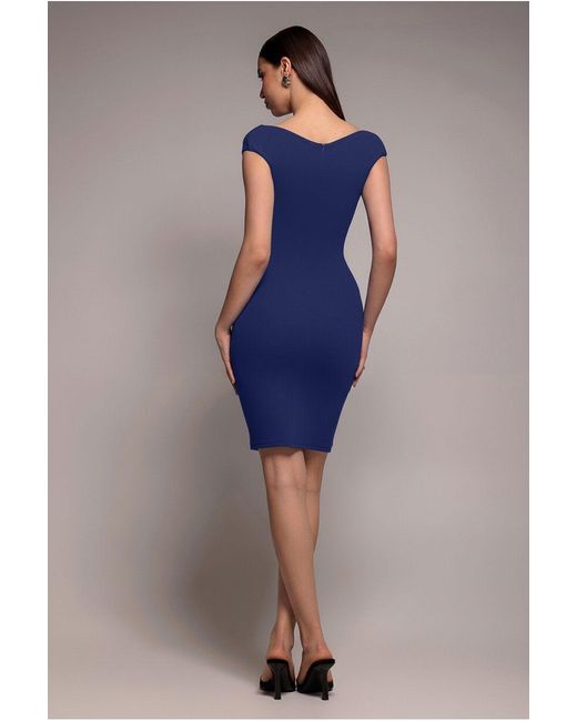 Goddiva Blue Bardot Pleated Midi Dress