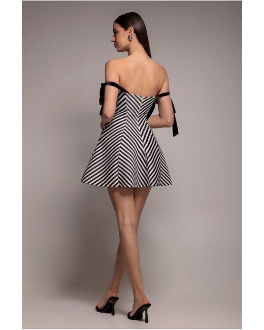 Goddiva Multicolor Diagonal Stripe Velvet Bow A Line Mini Dress