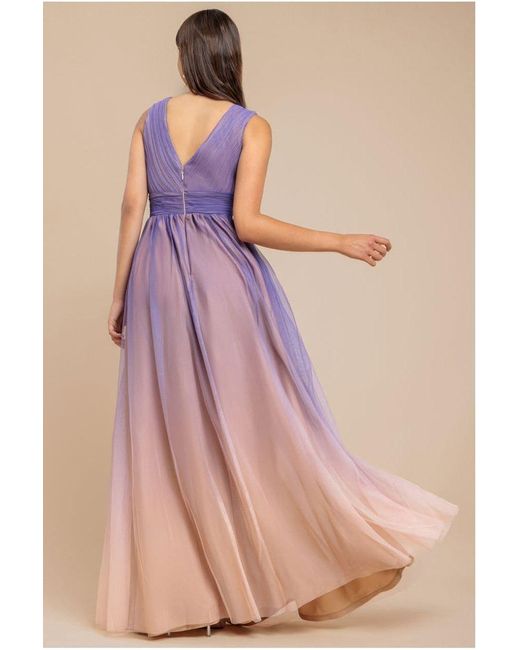 Goddiva Purple Sleeveless Ombre Pleated A-Line Maxi Dress