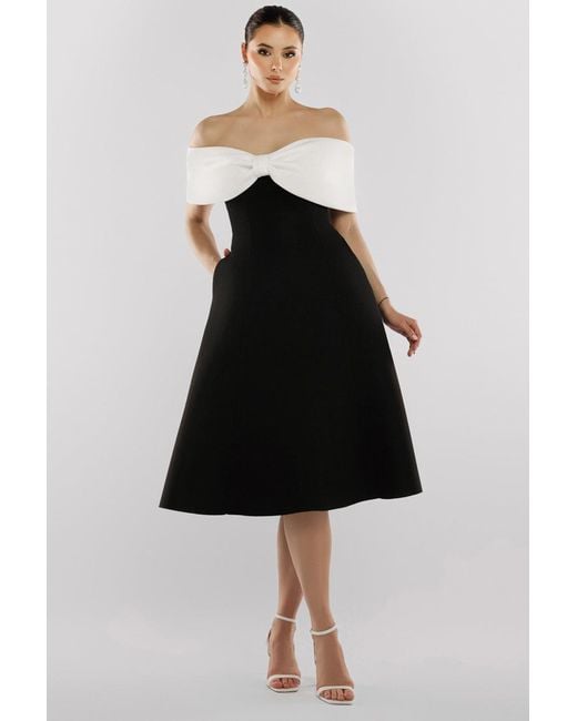 Goddiva Black Bow Off The Shoulder A Line Midi Dress