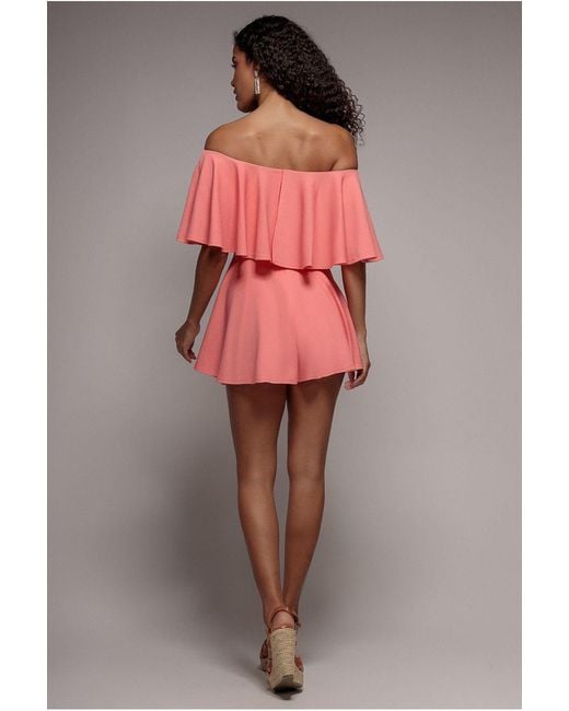 Goddiva Red Off The Shoulder Frill Neck Skater Playsuit