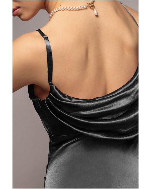 Goddiva Blue Cowl Back Satin Maxi Dress