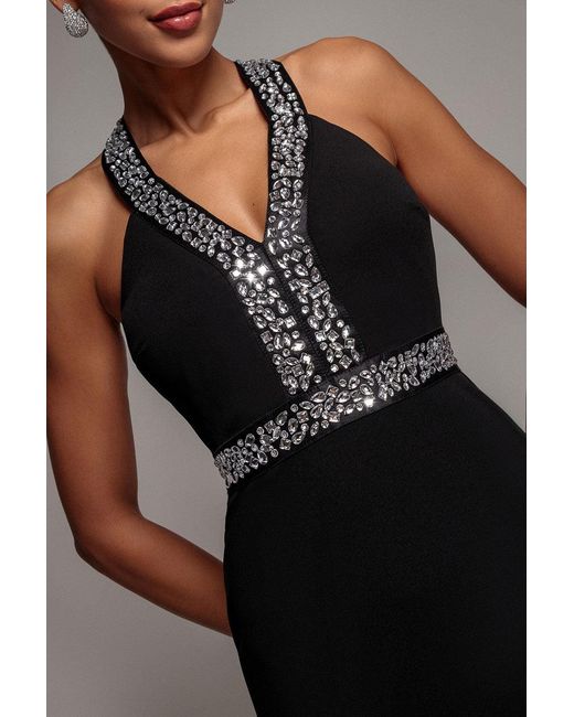 Goddiva Black Diamante Cross Back Maxi Dress