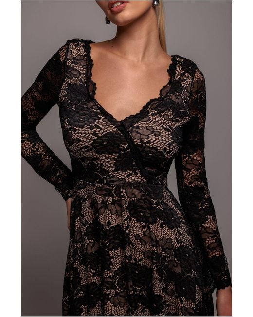 Goddiva Black Scalloped Lace A-Line Midi Dress