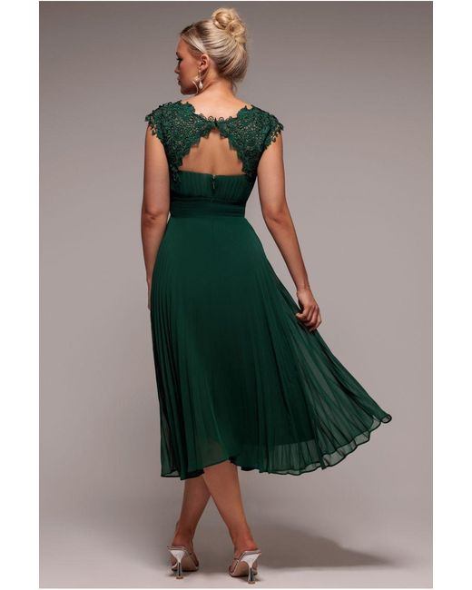Goddiva Green Crochet & Pleated Top Midi