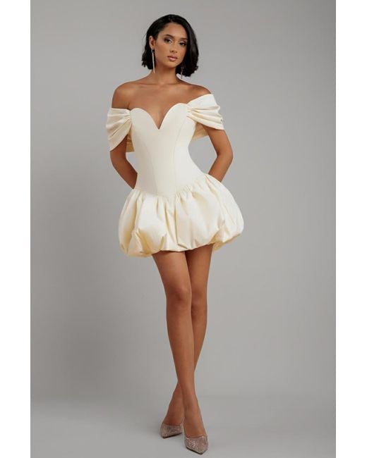 Goddiva Natural Bardot Babydoll Corset Mini Dress