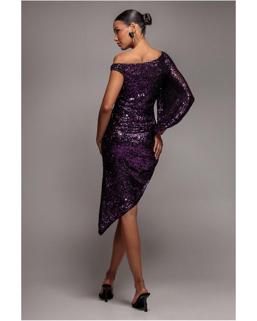 Goddiva Purple One Shoulder Asymmetric Midi Dress