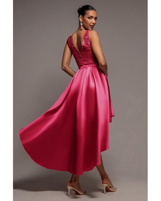 Goddiva Pink Sequin & Satin Dipped Hem Midi