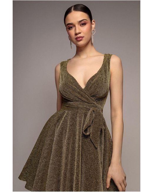 Goddiva Metallic Cross Over Sleeveless Mini Skater Dress