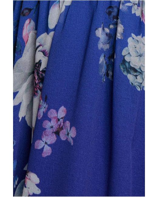 Goddiva Blue Flutter Sleeve A-Line Chiffon Floral Printed Midi Dress