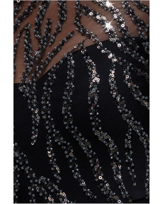 Goddiva Black Ombre Sequin Beaded Flared Long Sleeve Maxi Dress