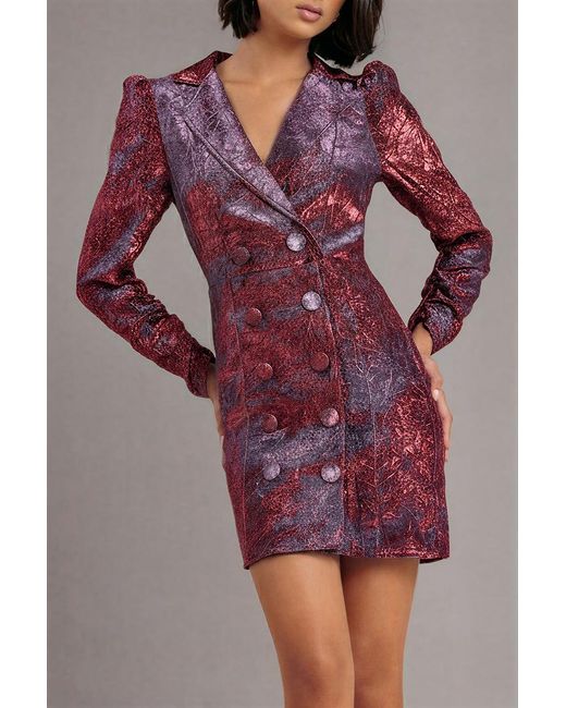 Goddiva Red Iridescent Foil Print Blazer Mini Dress