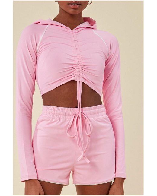 Cosmochic Pink Jersey Short Set With Drawstring Top