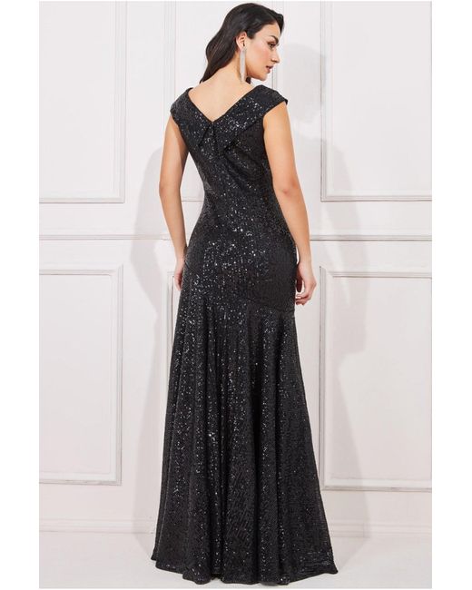 Goddiva Sequin & Mesh Midi Dress - Black main image 1