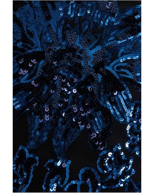 Goddiva Blue Floral Sequin Mesh Maxi