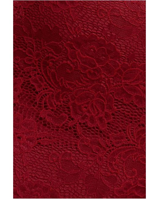 Goddiva Red Fit & Flare Scallop Lace V Neck Maxi Dress