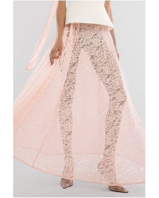 Goddiva Pink Scuba Boobtube Peplum Corset With Floral Lace A-Line Maxi Skirt With Scarf