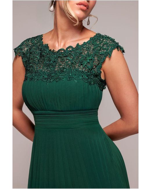 Goddiva Green Crochet & Pleated Top Midi