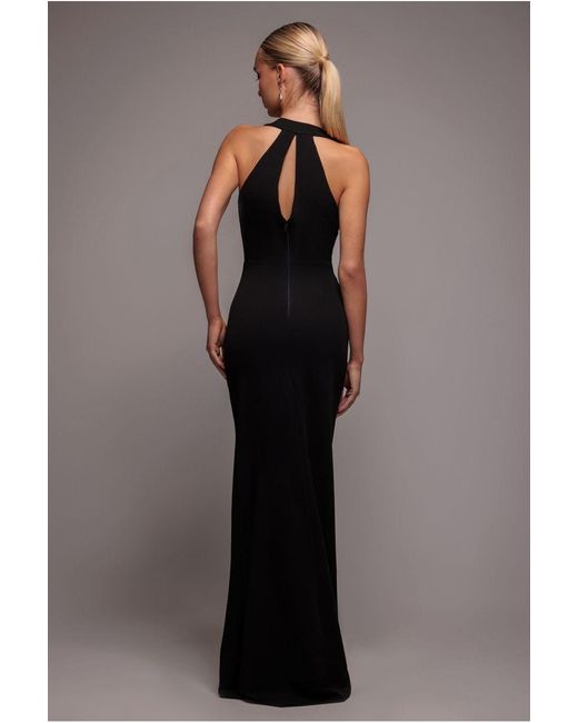 Goddiva Black Embellished Bow Mermaid Halter Maxi Dress